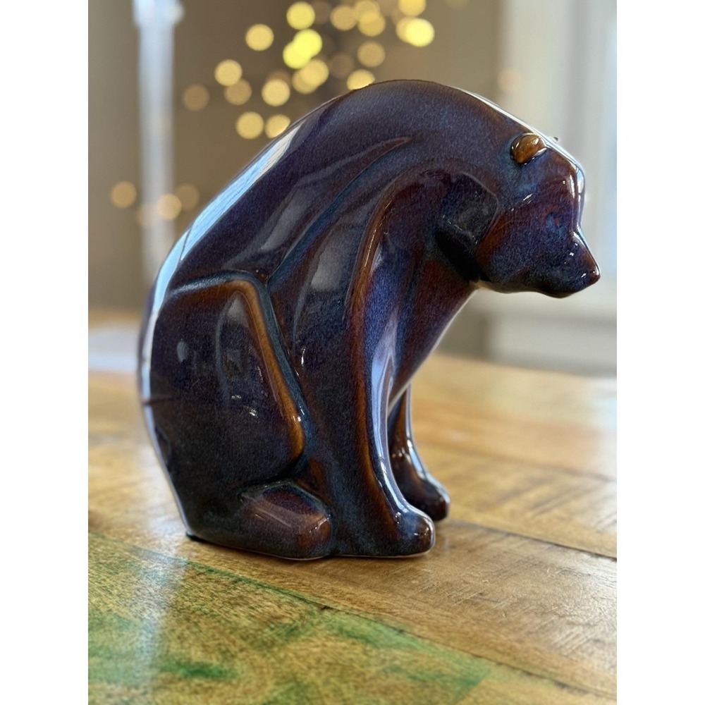 Scandinavian Vintage Blue Brown Drip Glaze Ceramic Bear Figurine Art Sculpture - Picture 9 of 11